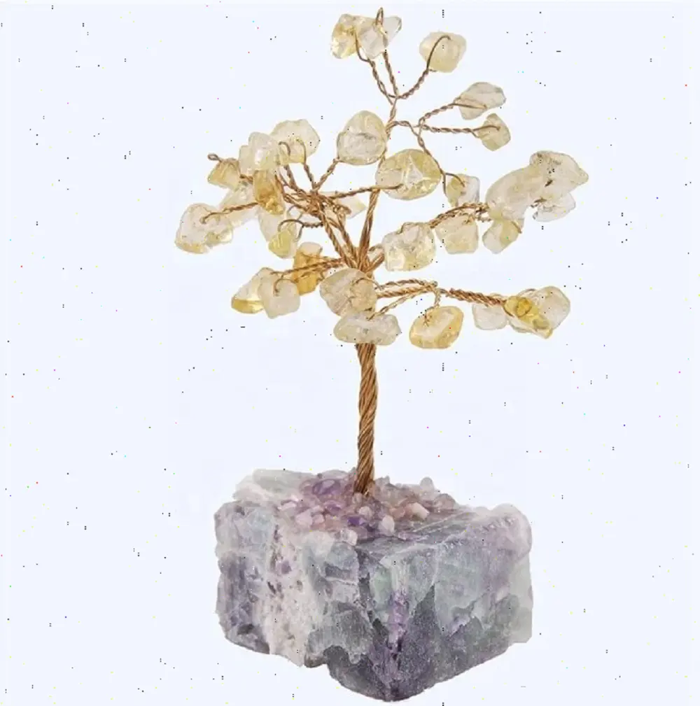 Life Tree Natural Yellow Citrine Money Tree Feng Shui stone Fluorite Cluster Crystal Of Life Gemstone Tree Art Decoration Gifts