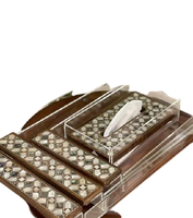 Vente d'usine, cadeau du Ramadan et de l'Aïd, plateau de service artisanal en bois d'acacia avec incrustation de nacre, chocolat, 35x35cm, qualité certifiée EPCH