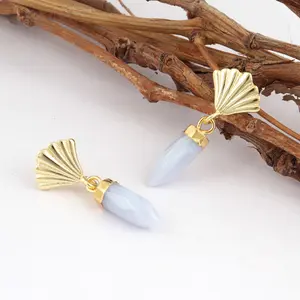 OEM bohemian vintage natural blue lace agate stud dangle earring handmade faceted drop dangle gold plated women hanging earring