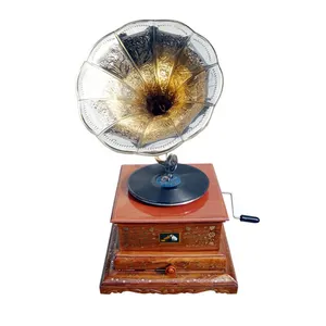Аудиооборудование, античный граммофон, деревянная латунная основа Sheesham, редкий дизайн, винтажный граммофон для продажи