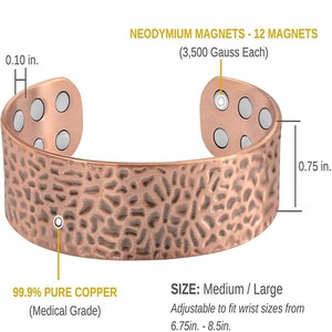 Bracelet magnétique en cuivre pur plaqué bronze antique Royal Artisans, 12 aimants, unisexe, charme tendance, soulagement de la douleur de l'arthrite - Product Image 2