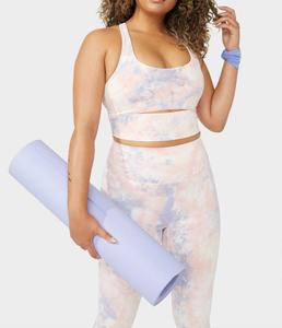 Sujetador de espalda cruzada con estampado por sublimación para mujer, de cintura alta legging, conjunto de yoga con impresión personalizada y diseño a precio de fábrica - Product Image 2