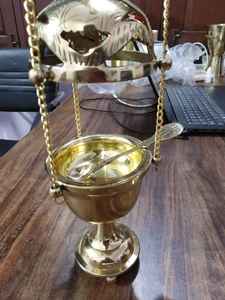 Conjunto de incienso de Latón chapado en oro, conjunto de incienso thurible - Product Image 5