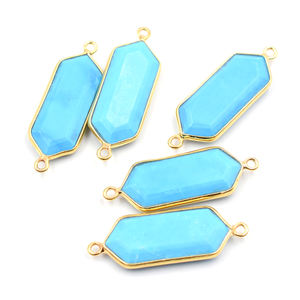 Howlite Hexagon Shape 925 Sterling Silver Bezel 14K/18K <b>Gold</b> Plated Connector Handmade Jewelry Making Accessory - Product Image 1