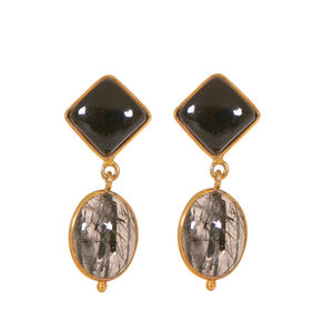 Pendientes Colgantes de Plata de Ley 925 con Baño de Oro de 18K y Rutilo Negro en Engaste de Garra, Estilo Romántico, Silver Export House TE-72 - Product Image 1