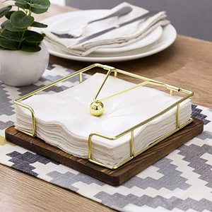 Servilletero de madera de primera calidad con tapa dorada y marco de acero inoxidable Diseño elegante para utensilios de cocina en hoteles y hogares - Product Image 3