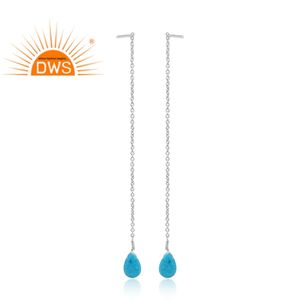 Boucles d'oreilles Turquoise bleu ciel pierres précieuses bijoux en argent grossiste 925 chaîne en argent boucles d'oreilles pour les femmes cadeau pour elle - Product Image 3