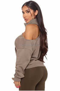 Venta al por mayor negro pulóver sudadera para mujer Casual Logo Fleece Jumper hombro capucha tamaño verdadero ajuste para largo Otoño Invierno - Product Image 6