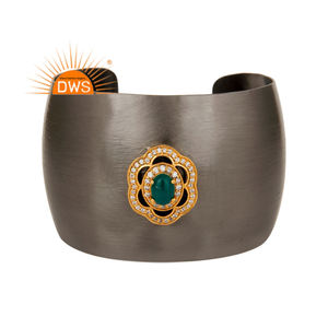 Dernière conception faite à la main Onyx vert naturel et Cz Bracelet de manchette de pierres précieuses pour les femmes bijoux de mode pour les femmes cadeau pour elle - Product Image 1