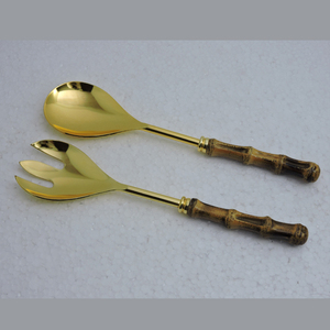 Resin & Wood Handle Gold Plated Latest Design Salad <b>Server</b> for Household Kitchen Cutlery Product Luxury Glossy Gold Salad <b>Server</b> - Product Image 6
