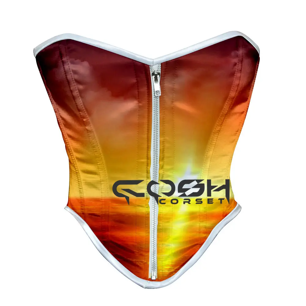 Cosh Corset Overbust Steelboned Hoge Kwaliteit Digitaal Bedrukt Gesublimeerd Satijn Korset Mode En Party Wear Satijn Corset Leveranciers
