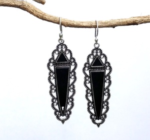 ต่างหูสุดหรูของขวัญสำหรับผู้หญิงทำด้วยมือสีดำนิลชุบเงินมรกตหยดน้ำ - Product Image 1