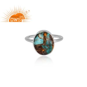 Bague de fiançailles en argent pour femme, bijoux de mariage, en cuivre naturel, turquoises, Sterling 925 - Product Image 2