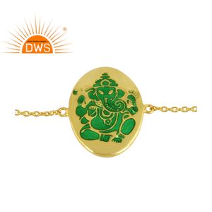 Indien Fait À La Main Fabricant De Bijoux Seigneur Ganesha Émail 925 Argent Plaqué Or Chaîne Unique Chaînes & Bracelets Bijoux - Product Image 2