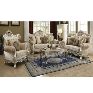 Conjunto de muebles tallados en plata para sala de estar, conjunto de sofá elegante de cinco plazas con acabado clásico blanco de primera calidad - Product Image 1