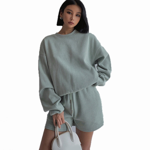 Women <b>2</b> <b>Piece</b> <b>Set</b> Matching Outfit Custom Logo Co Ord <b>Set</b> Casual <b>Lounge</b> Wear Tracksuit OEM Supplier Short crew necks Sweatsuits - Product Image 1