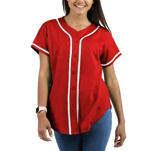 Womens Baseball Nút Xuống Jersey 100 Polyester Tùy Chỉnh Trống Đồng Bằng Thăng Hoa Bóng Chày Jersey