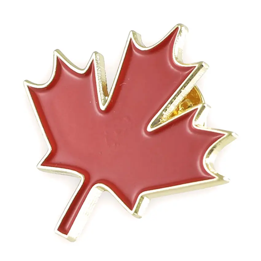 Badge professionnel personnalisé en métal, épingles à revers en feuille d'érable rouge