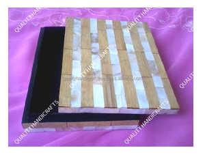 <b>White</b> Square Mother Pearl Inlaid Decorative Box Custom Logo Quality Handicrafts Magnetic Snap Closure 4x4x3 Inch Wood Mother - Product Image 6