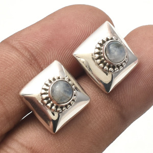 Beautiful Natural Rainbow Moonstone Gemstone Stud Earrings 925 Sterling Silver, Artisan Silver Earrings Suppliers & Manufacturer - Product Image 2