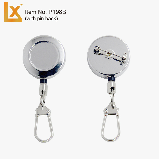 25 mm Round Metal Retractable Badge Reels with Safety Pin Back, with ID, Fishing Snap