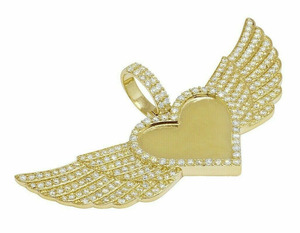 10k Vàng Vàng 1.75ct kim cương tự nhiên trái tim Mặt dây chuyền với Wing ảnh khắc phong cách cổ điển Bộ nhớ quyến rũ - Product Image 2