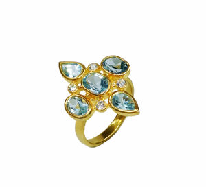 Bague de Cocktail plaqué or, grand anneau fait à la main, unisexe, en argent Sterling 925, gros pierre précieuse - Product Image 5