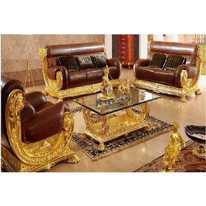 ชุดโซฟาไม้โรสวูดสีทองสำหรับห้องนั่งเล่น ชุดโซฟาหรูหราและดีไซน์เนอร์สีทอง ชุดเฟอร์นิเจอร์ไม้แกะสลักด้วยมือสไตล์ยุโรป - Product Image 1