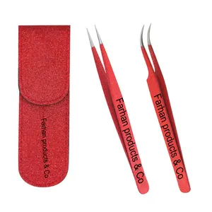Eyelash Extension Tweezer with Straight and Curved Tip With Red Glitter Eyelash extension Tweezers