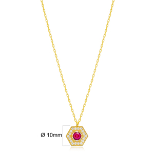Atractivo hexágono rubí piedra encanto collar venta al por mayor hecho a mano turco 925 joyería de plata esterlina - Product Image 2