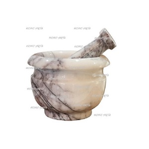Mortero y pilón de mármol de primera calidad, diseño redondo, para cocina, para triturar hierbas, jengibre y ajo. - Product Image 1