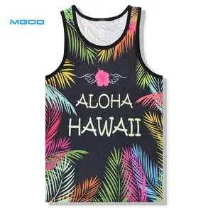 Camiseta sin mangas Hawaiana de poliéster con estampado digital para hombre, chaleco informal personalizado con cuello redondo