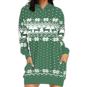 Sudadera con capucha para mujer, de Navidad, con estampado de Navidad, de longitud media, con bolsillo, jersey de manga larga, Top - Product Image 3