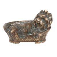 Sculptures de figurines de chien Yorkshire Terrier assis dans un panier, en laiton antique fait main, pièces de décoration, articles cadeaux