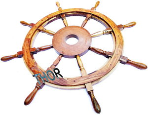 Volante de barco de madera artesanal náutico dirección marrón pulido Vintage barco coleccionable decoración de pared del hogar 30 pulgadas - Product Image 2
