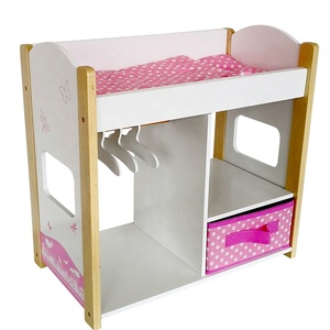 Ensemble de jouets en <span class=keywords><strong>bois</strong></span> unisexe, tout-en-un, <span class=keywords><strong>lit</strong></span> de poupée avec placard de poupée et boîte de rangement des vêtements de poupée, jouet de bricolage 300 - Product Image 1