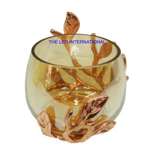 การออกแบบใบพืชชุบทองยืนรอบแก้วที่วางเทียนแก้วใส 4X3X4 นิ้วแสงตกแต่ง - Product Image 1