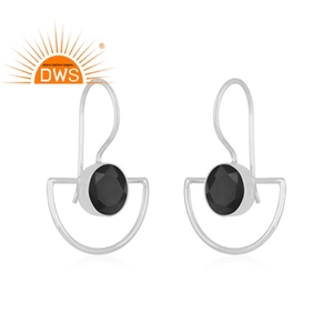 Dark Natural Black Onyx Gemstone <b>Earring</b> Designer Sterling Silver <b>Hook</b> Fine <b>Earring</b> Silver Jewelry Wholesaler - Product Image 2
