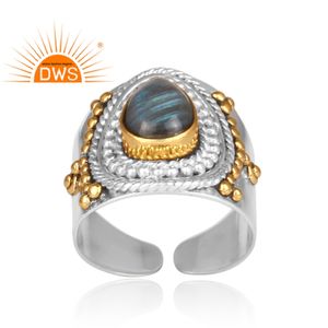 Bague de déclaration audacieuse en argent sterling avec pierres précieuses Labradorite de feu bleu pour femme cadeau pour sa collection classique - Product Image 1