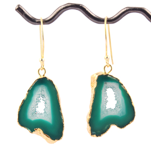 Pendientes de Ágata Azul Cielo Natural en Rodajas, Latón con Baño de Oro, Estilo Bohemio, Hechos a Mano - Product Image 3