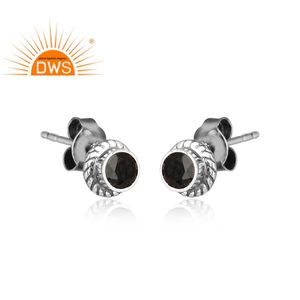 Pendientes de tuerca de estilo étnico de plata 925 oxidado, joyería al por mayor, ónix gema de negra oscura, proveedor de pendientes redondos - Product Image 2