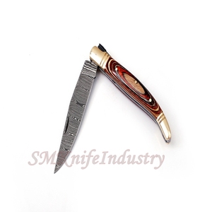 Custom Hand Forged Pocket Knife Hand Made Damascus Folding Knife with Leather Sheath Cover (smk1690) - Product Image 5