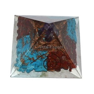 Turquoise and Jasper Orgone Pyramids With Spiral Point : Wholesale Price Orgone Pyramids - Product Image 1