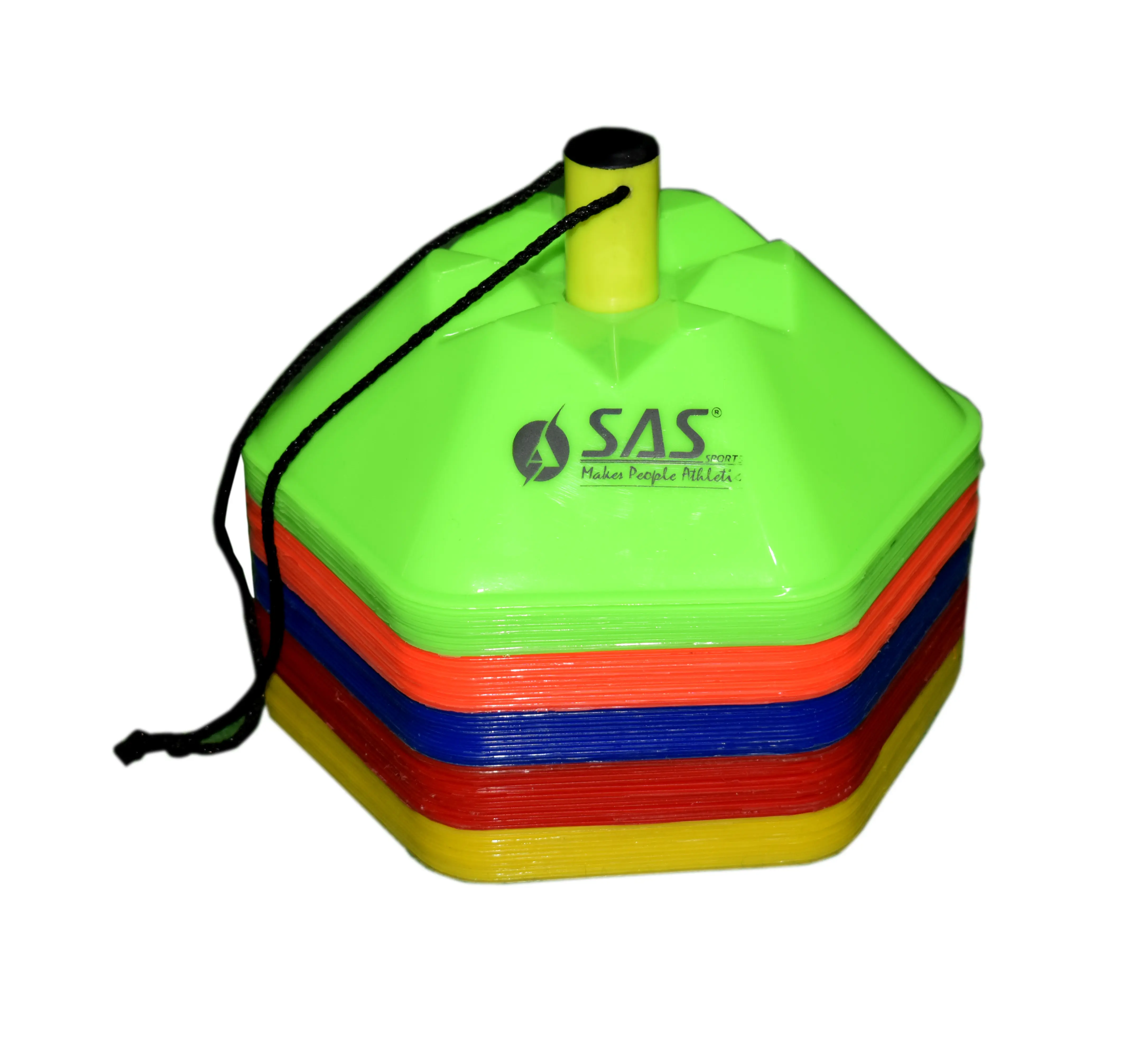 مخروط سداسي لتدريب الرشاقة (مجموعة من 50 قطعة) لمجال كرة القدم تحديد السرعة والتنسيق يحتوي على 50 لونًا متعددًا