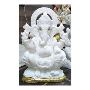 Escultura antigua de Makrana para adoración, Makrana, Señor de mármol, Ganesha, color blanco puro - Product Image 1