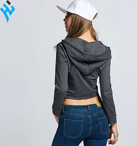 New Latest Fashion New Design Wholesale Plain <b>Crop</b> <b>Hoodies</b> Woman <b>Zip</b> <b>Up</b> Fitted <b>Hoodies</b> Sweatshirts - Product Image 2
