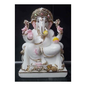 Statue en marbre blanc pur, magnifique Statue assis du dieu ganji - Product Image 1