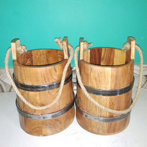 Seau en bois d'acacia de qualité supérieure, fait main, rustique, pour la décoration de la maison et du jardin, à prix avantageux - Product Image 1