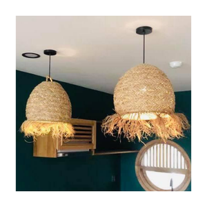 Decor Lamps Natural Handwoven Straw Hat Eco-friendly Lamp <b>Shade</b> Home Decor Sustainable Craft Pendant <b>Light</b> <b>Seagrass</b> - Product Image 1