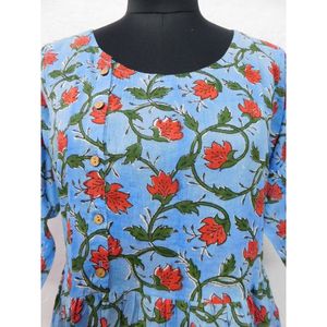 Meilleure qualité femmes longue longueur au sol Kurtis hauts à la main imprimé fleuri vêtements occidentaux élégant printemps décontracté plage tunique - Product Image 2
